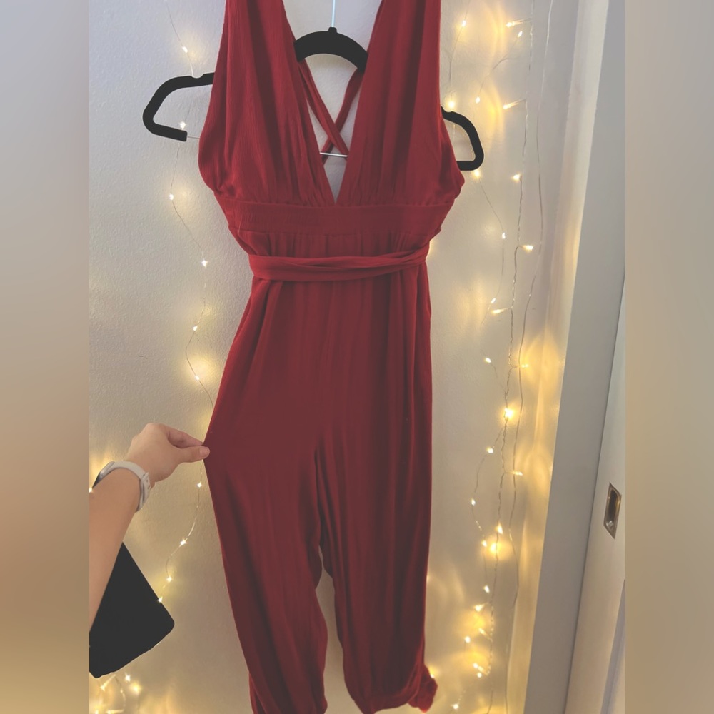 LULUS Red Wrap Jumpsuit